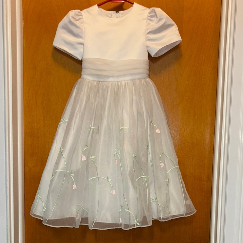Charming Ivory Kids Dress with Subtle Floral Accents